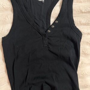 aerie Black Ribbed Snap-Front Tank